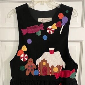 Vintage Black Corduroy Gingerbread House Holiday Jumper Size S